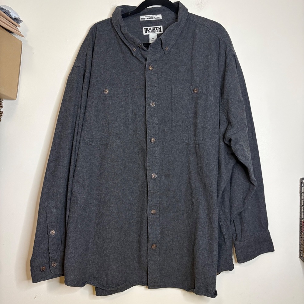 Duluth Trading Co Free Swingin Flannel Shirt Men's 4XL Relaxed Fit Dark Gray